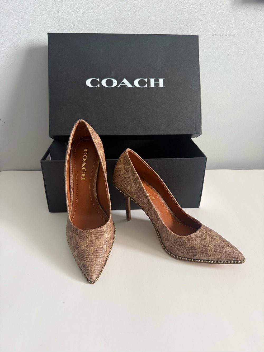 Coach Brown Signature Pointed-Toe Stiletto Pumps